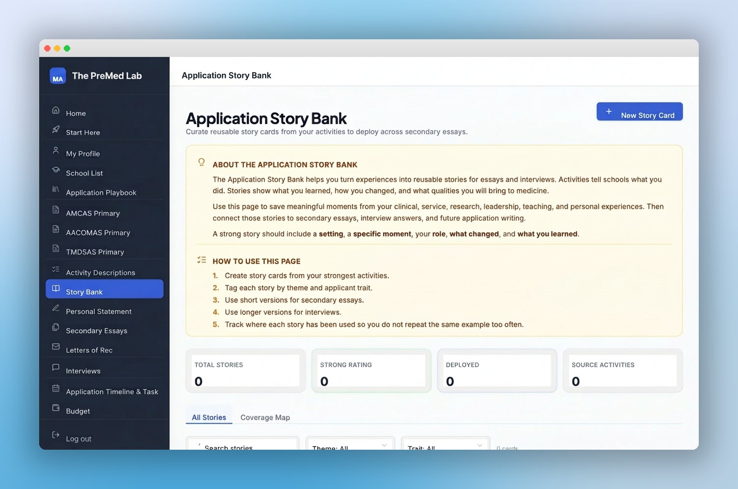 Application Story Bank preview
